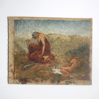 Figures by a Stream Vintage Painting