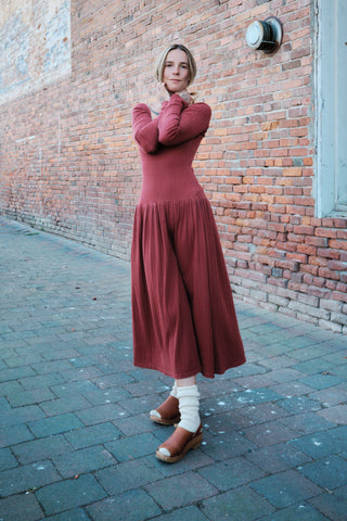 Emma Rothkopf Pina Scoop Neck Dress in Brick