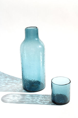 Hand Blown Glass Carafe + Cup in Blue