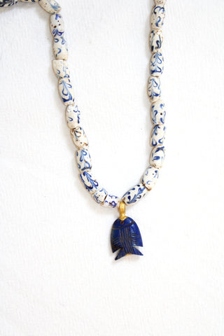 Vintage Carved Lapis Fish Talisman