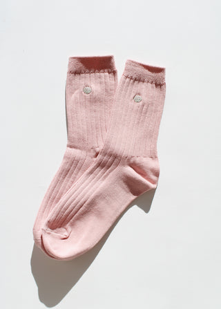 Le Bon Embroidered Her Socks in Pink Soda + Silver Seashell