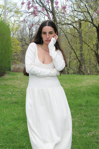 Emma Rothkopf Pina Scoop Neck Dress in Cream Pointelle