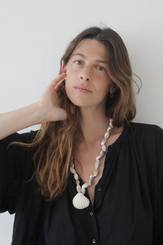 One of a kind Cowrie+ Scallop Pendant