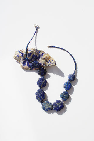 Carved Lapis Flower Necklace