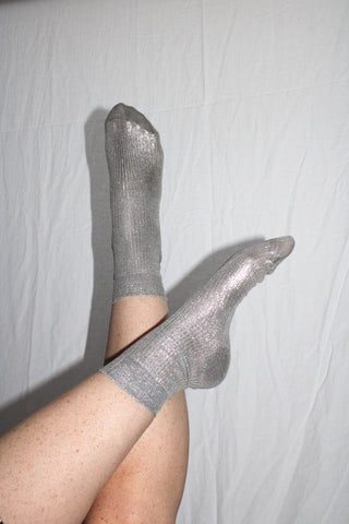 Ribbed Laminated Sock by Maria La Rosa in Silver