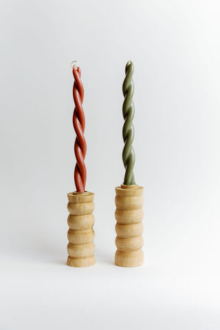 Sculptural Wooden Candle Holder Set