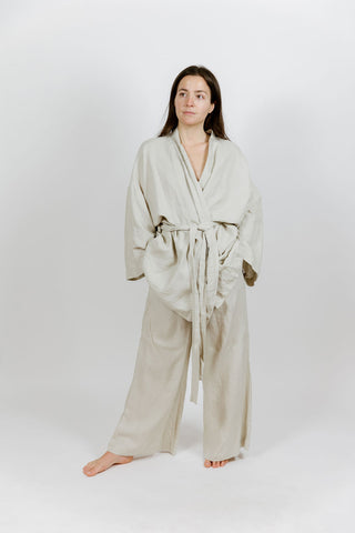 Sunday Mornings Linen Kimono and Pants Sleep Set