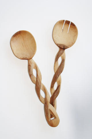 Twisted Wooden Serving Spoons