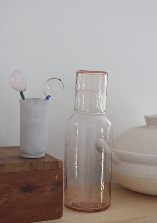 Handblown Hammered Glass Carafe + Cup